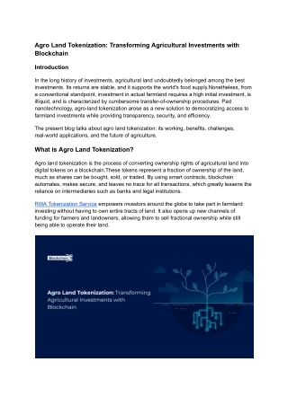 Agro Land Tokenization Transforming Agricultural Investments with Blockchain