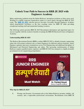 Unlock Your Path to Success in RRB JE 2025 with Engineers Academy