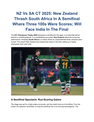 NZ Vs SA CT 2025_ New Zealand Thrash South Africa In A Semifinal Where Three 100s Were Scores; Will Face India In The Fi