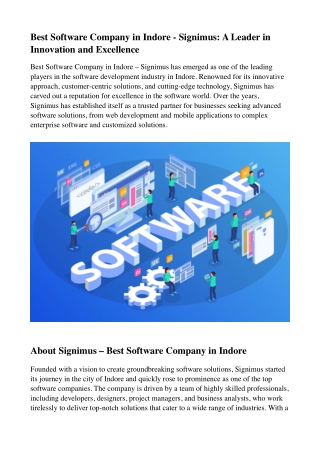 Best Software Company in Indore - Signimus: A Leader in Innovation and Excellenc