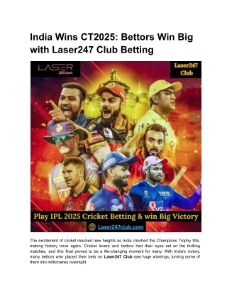 India Wins CT2025_ Bettors Win Big with Laser247 Club Betting