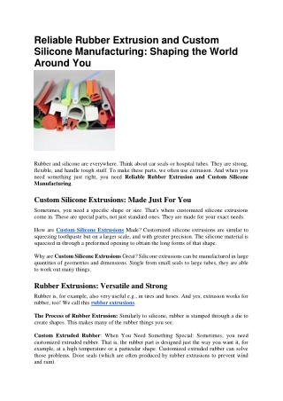 Reliable Rubber Extrusion and Custom Silicone Manufacturing