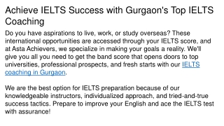 Achieve IELTS Success with Gurgaon's Top IELTS Coaching