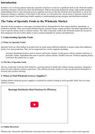 The Value of Specialty Foods in the Wholesale Market