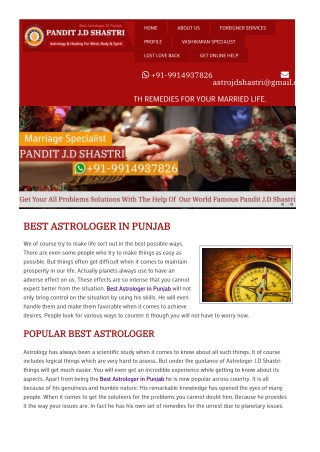 Best Astrologer in Punjab - Astrologer JD Shastri