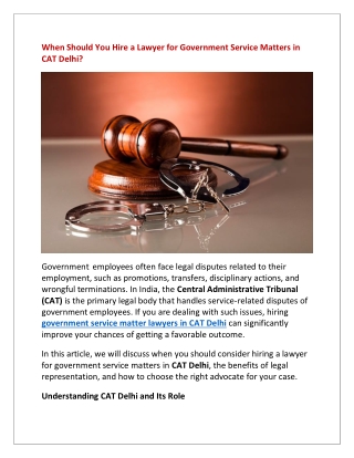When Should You Hire a Lawyer for Government Service Matters in CAT Delhi