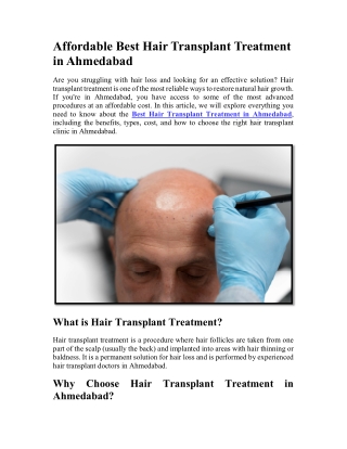 Affordable Best Hair Transplant Treatment in Ahmedabad
