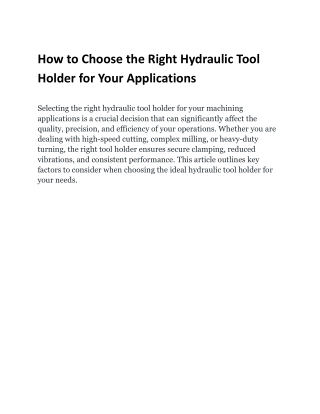 How to Choose the Right Hydraulic Tool Holder for Your Applications