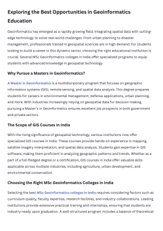 Exploring the Best Opportunities in Geoinformatics Education
