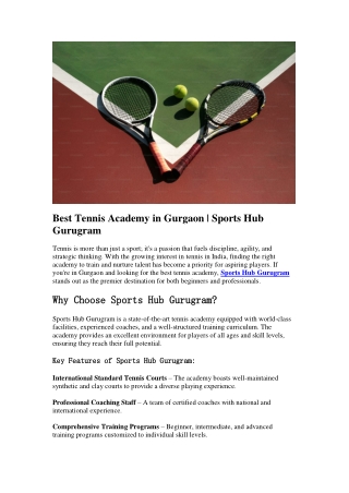 Best Tennis Academy in Gurgaon | Sports Hub Gurugram