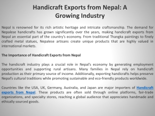 Handicraft Exports from Nepal A Growing Industry
