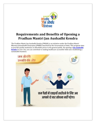 Requirements and Benefits of Opening a Pradhan Mantri Jan Aushadhi Kendra