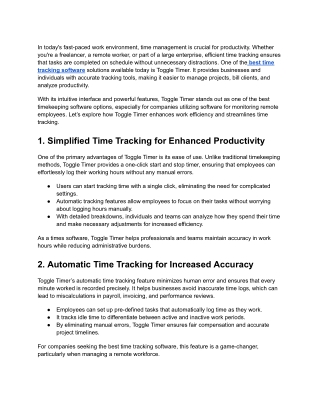 Boost Productivity with Toggle Timer – Best Time Tracking Software