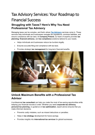 Tax Advisory Services: Your Roadmap to Financial Success