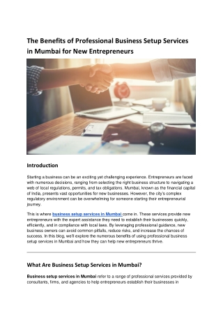 The Benefits of Professional Business Setup Services in Mumbai for New Entrepreneurs