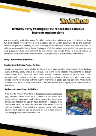 Birthday Party Packages NYC: reflect child's unique interests and passions