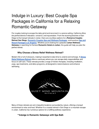 Indulge in Luxury: Best Couple Spa Packages in California for a Relaxing Romanti