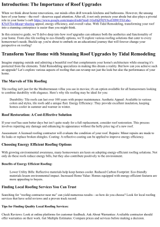 Transform Your Home with Stunning Roof Upgrades by Tidal Remodeling