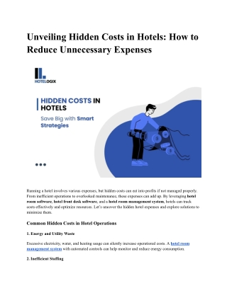 Hidden Costs in Hotels: Uncover and Reduce Expenses to Boost Profits