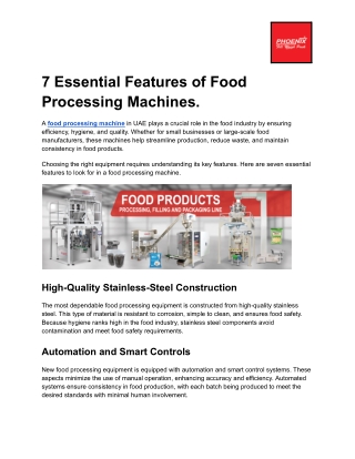 7 Essential Features of Food Processing Machines.