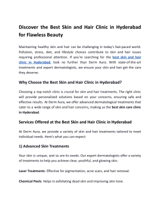 Discover the Best Skin and Hair Clinic in Hyderabad for Flawless Beauty