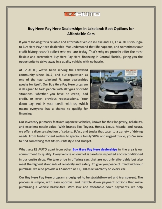 Buy Here Pay Here Dealerships in Lakeland - Best Options for Affordable Cars