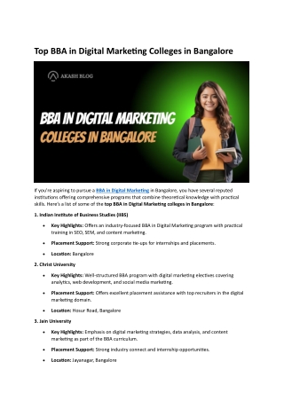 Top BBA in Digital Marketing Colleges in Bangalore