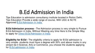 B.Ed Admission in India