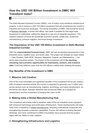 How the USD 100 Billion Investment in DMIC Will Transform India