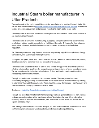 Industrial Steam boiler manufacturer in Uttar Pradesh