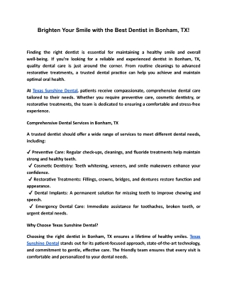 Brighten Your Smile with the Best Dentist in Bonham, TX!