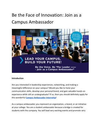 Be the Face of Innovation – Join as a Campus Ambassador