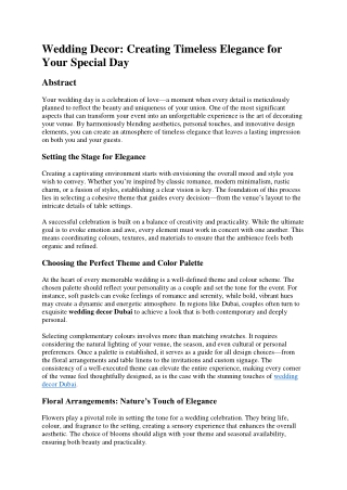 Wedding Decor: Creating Timeless Elegance for Your Special Day