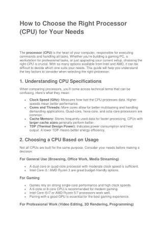 2 How to Choose the Right Processor (CPU) for Your Needs