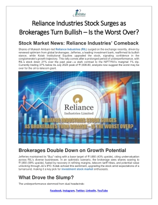 Reliance Industries Stock Surges as Brokerages Turn Bullish