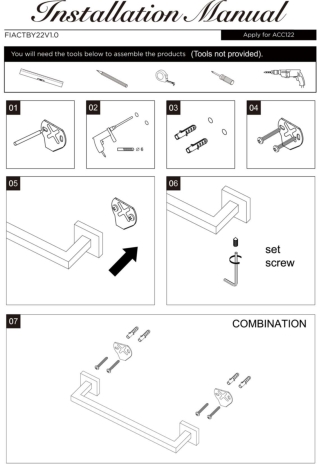 Modern Wall Mounted Square Towel Rail Bar (AACC122) - Installation Manual
