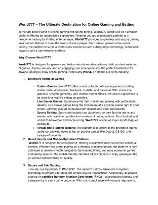 World777 – The Ultimate Online Gaming Experience