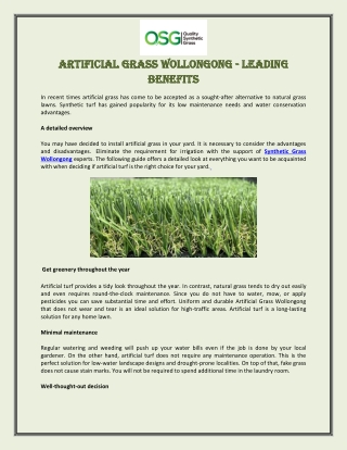 Artificial Grass Wollongong - Leading Benefits
