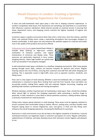 Retail Cleaners in London Creating a Spotless Shopping Experience for Customers