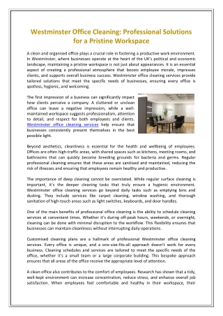 Westminster Office Cleaning  Professional Solutions for a Pristine Workspace
