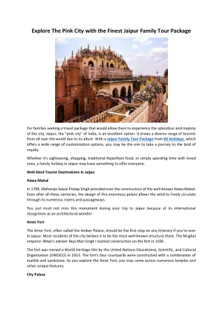 Explore The Pink City with the Finest Jaipur Family Tour Package