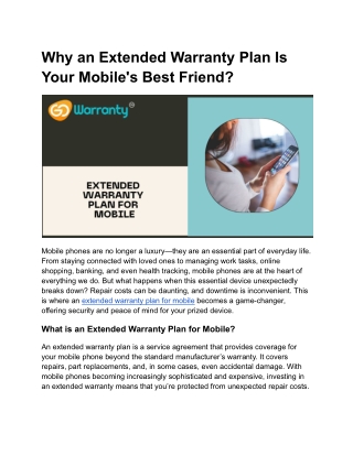 Extended Warranty Plan for Mobile