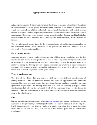 Tapping Machine Manufacturer in India