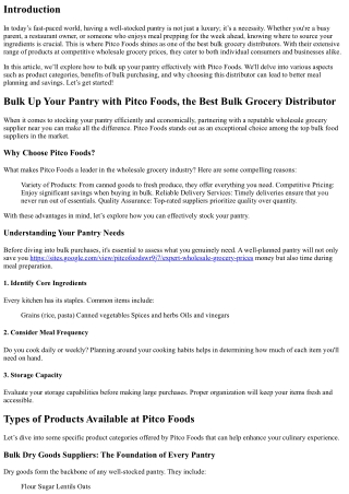 Bulk Up Your Pantry with Pitco Foods, the Best Bulk Grocery Distributor