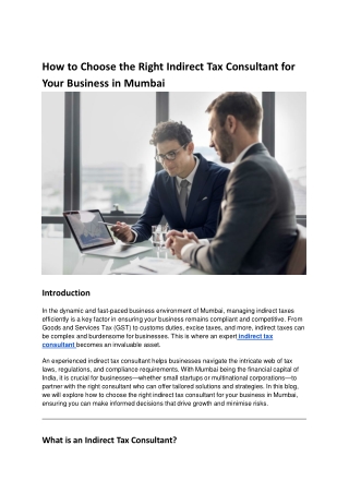 How to Choose the Right Indirect Tax Consultant for Your Business in Mumbai