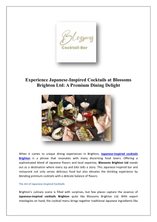 Premium Dining Brighton | Blossoms Brighton