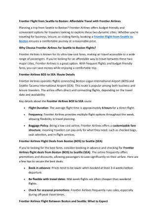 Frontier Flight from Seattle to Boston Affordable Travel with Frontier Airlines