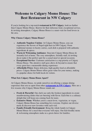 Welcome to Calgary Momo House - The Best Restaurant in NW Calgary