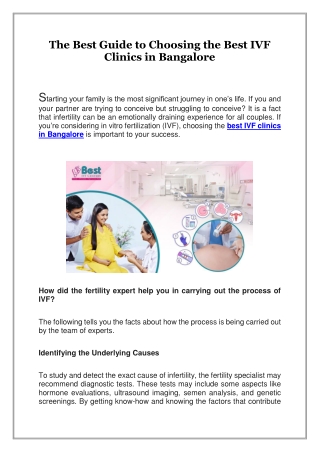 The Best Guide to Choosing the Best IVF Clinics in Bangalore