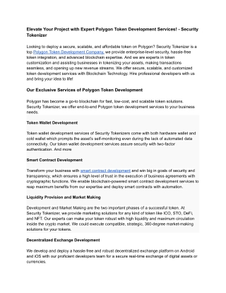 Elevate Your Project with Expert Polygon Token Development Services